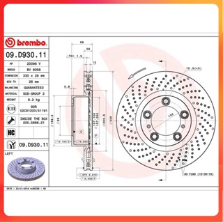 BREMBO จานเบรคหน้า PORSCHE 911 2008- 911 2011- BOXSTER CAYMAN 981 2012- 718 BOXSTER CAYMAN 982 2016- D09 D930 11