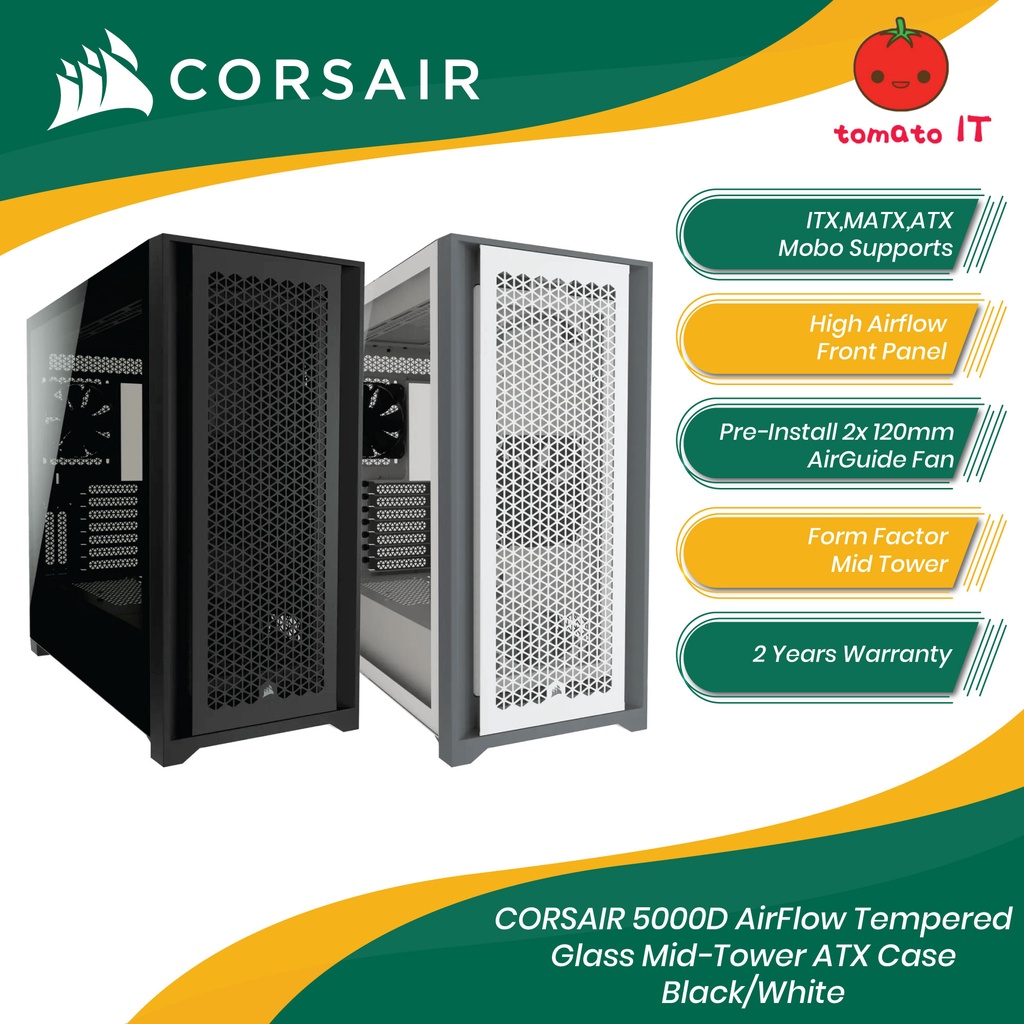 CORSAIR 5000D AirFlow Tempered Glass Mid-Tower ATX Casing - สีดํา/ขาว