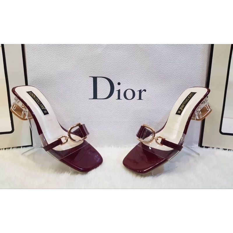 👠 Sz.41-45 รองเท้าส้นแก้วหน้ากว้าง อะไหล่หรู D