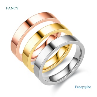 Fancy แหวนหมั้น สเตนเลส เคลือบเงา 4 มม. เรียบง่าย เครื่องประดับแฟชั่น สําหรับผู้หญิง ผู้ชาย คู่รัก งานแต่งงาน งานหมั้น ปาร์ตี้ ของขวัญ