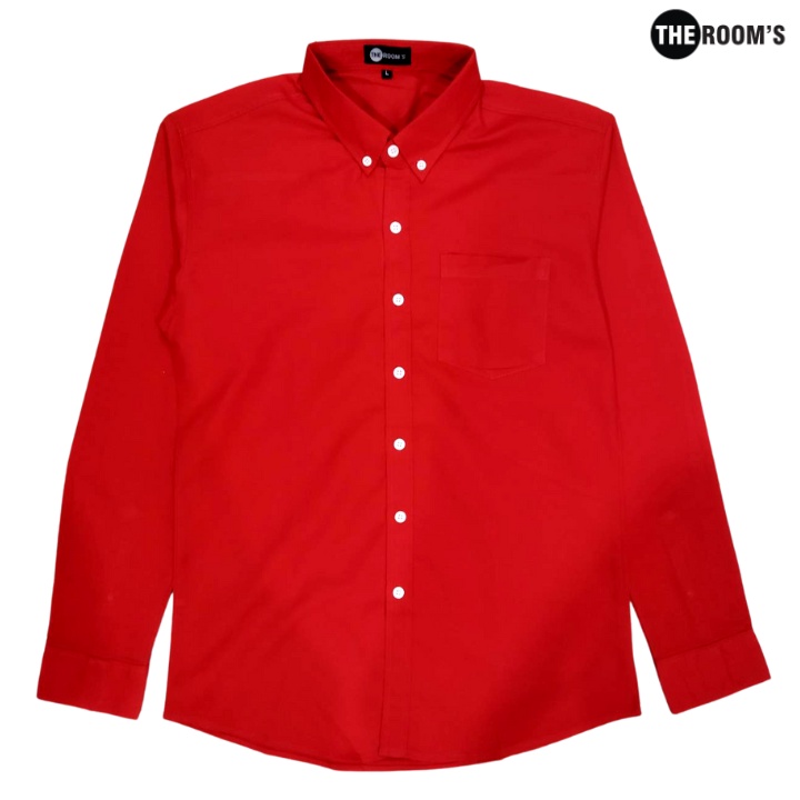 THE ROOM'S - เดอะรูม เสื้อเชิ้ต คอปก สีแดง Oxford แขนยาว รีดง่าย ใส่สบาย