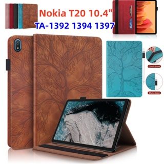 Tablet Cover For Nokia T20 10.4-inch TA-1392 1394 1397 3D Tree Embossed Pocket Pen Holder Stand Card Slots Wallet