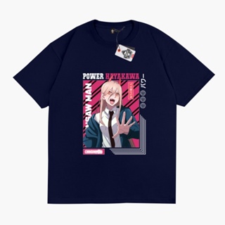 เสื้อผู้ชายเท่ เสื้อยืดแขนสั้น พิมพ์ลายการ์ตูนอนิเมะ DEVIL HUNTER POWER CHAINSAW MAN สําหรับผู้ชายเสื้อยืด_20