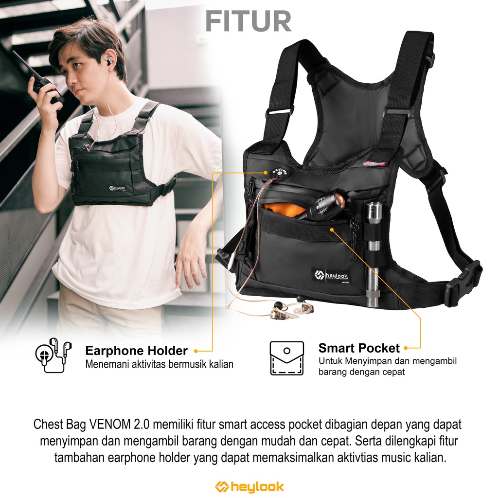 Heylook Official - กระเป๋าคาดหน้าอก Venom 2.0 กระเป๋าคาดหน้าอก Tactical Rig Bag Outdoor Waterproof