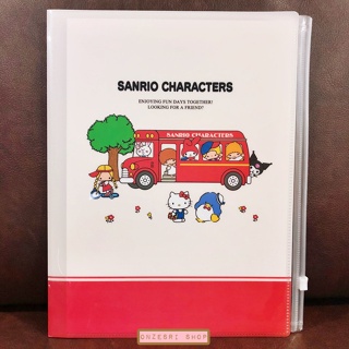 แฟ้ม A4 ลายรวม Sanrio Characters สีขาวแดง แยกใส่เอกสารได้ 6 ช่อง + 1 ช่องซิปด้านหลัง