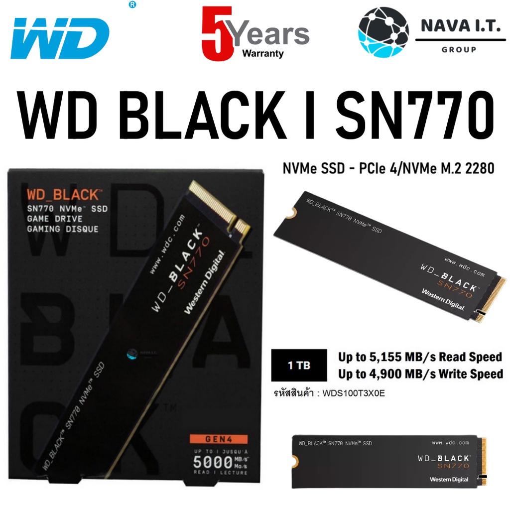 🛵มีส่งด่วน💨 WD SSD M.2 NVMe WD BLACK SN770 1TB GEN 4.0 (WDS100T3X0E)