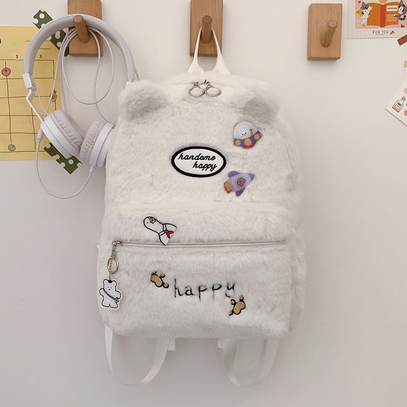 Abraar Kadabra Fur Backpack - กระเป๋าเป้ผู้หญิง Happy Fun ทําจากขนสัตว์นําเข้าเกาหลี