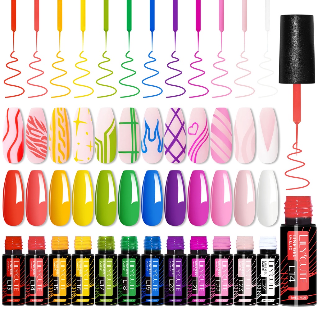 BORN PRETTY ชุดอุปกรณ์ตกแต่งเล็บเจลไลเนอร์ 12 สี พร้อมแปรง DIY