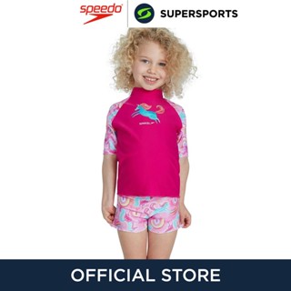 SPEEDO Short Sleeve Printed Rash Top Set ชุดว่ายน้ำเด็กผู้หญิง ชุดว่ายน้ำสำหรับเด็ก