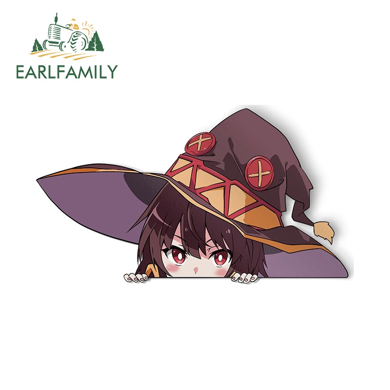 Earlfamily 13 ซม.สําหรับ Megumin Peek Shy Konosuba สติกเกอร์รถการ์ตูนบุคลิกภาพเป็นมิตรกับสิ่งแวดล้อมกันน้ํา DIY Decals น่ารักรถสินค้า