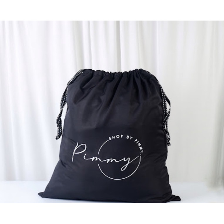 ถุงผ้า Shop by Pimmy  (Size F) ผ้าไมโครไฟเบอร์ สีดำ ลักษณะแบบหูรูด ขนาด สูง 19" x กว้าง 17 "