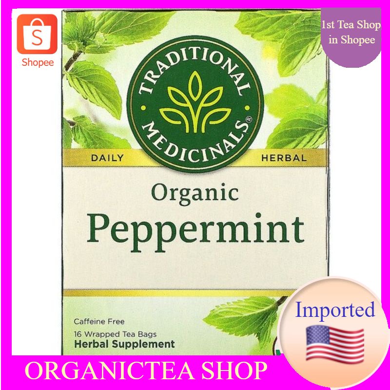 Traditional Medicinals, Organic Peppermint, Caffeine Free, 16 Wrapped Tea Bags พร้อมส่ง