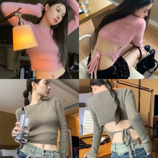 💚💗เสื้อผูกเว้าหลัง แขนยาว มี2สี เขียว-ชมพู 21DEC22