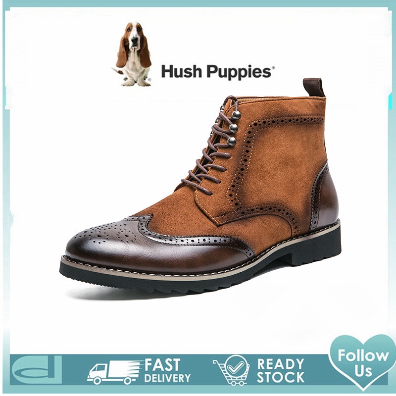 Hush ลูกสุนัขรองเท้าผู้ชาย Hush Puppies ผู้ชายรองเท้า High Cut รองเท้าหนังรองเท้าสําหรับชายรองเท้า M
