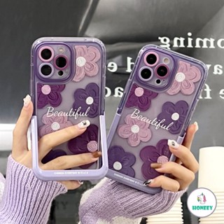 เคสโทรศัพท์มือถือแบบนิ่ม TPU ใส กันกระแทก ลายภาพวาดสีน้ํามัน รูปดอกไม้ สีม่วง สําหรับ IPhone 14 13 12 11 Pro Max 14 Plus