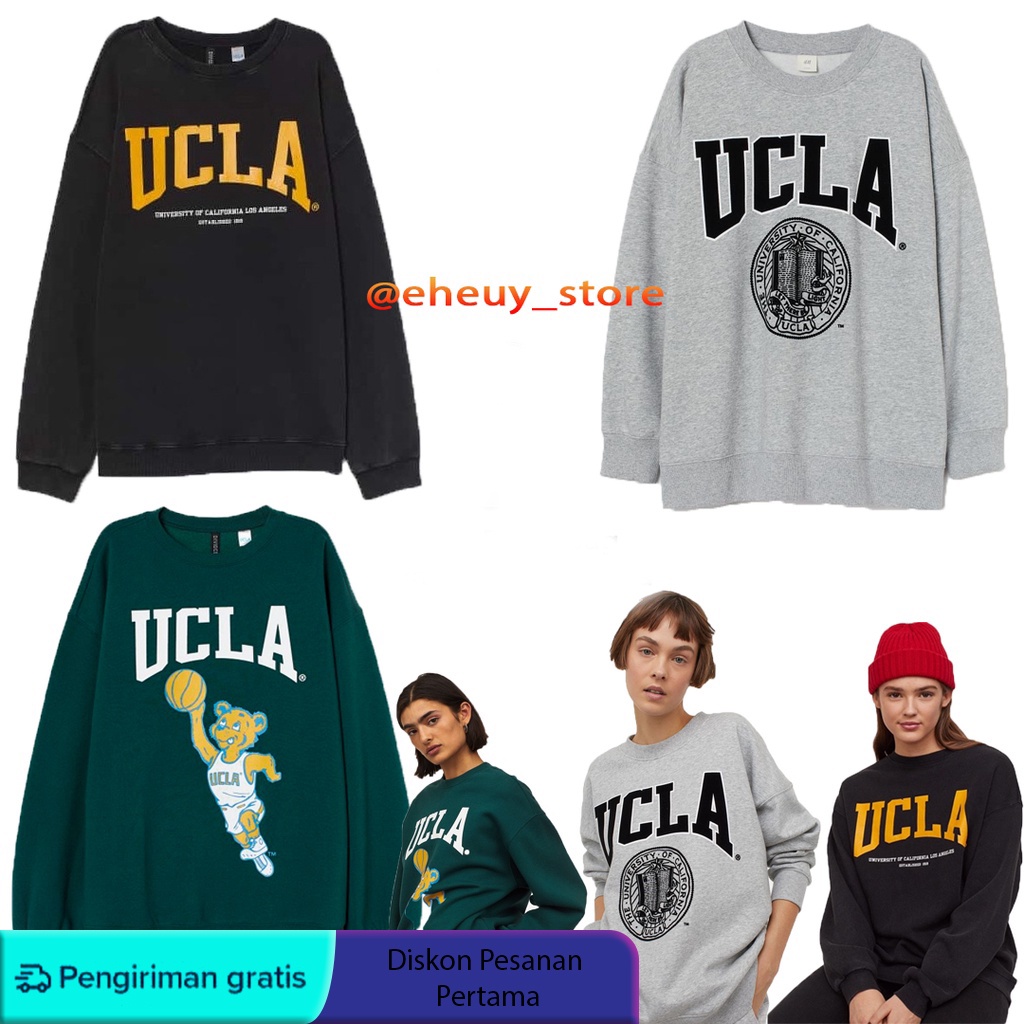 Hijau HITAM crewneck H *M UCLA Original crewneck UCLA hnm เสื ้ อกันหนาว UCLA สีดําสีเขียวสีเทาคอกลม