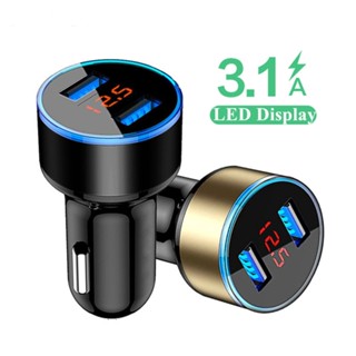 โวลต์มิเตอร์ดิจิทัล LED 3.1A จอแสดงผลพอร์ตคู่ ที่ชาร์จในรถ USB / โทรศัพท์มือถือสากล ขนาดเล็ก ชาร์จเร็วในรถยนต์ / สําหรับแท็บเล็ต Huawei Xiaomi Samsung iPhone