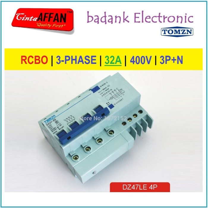 Rcbo 3 เฟส C32 32A 400V 3P+N Residual CURRET LEAVES Circ. นาย27 เบรกเกอร์