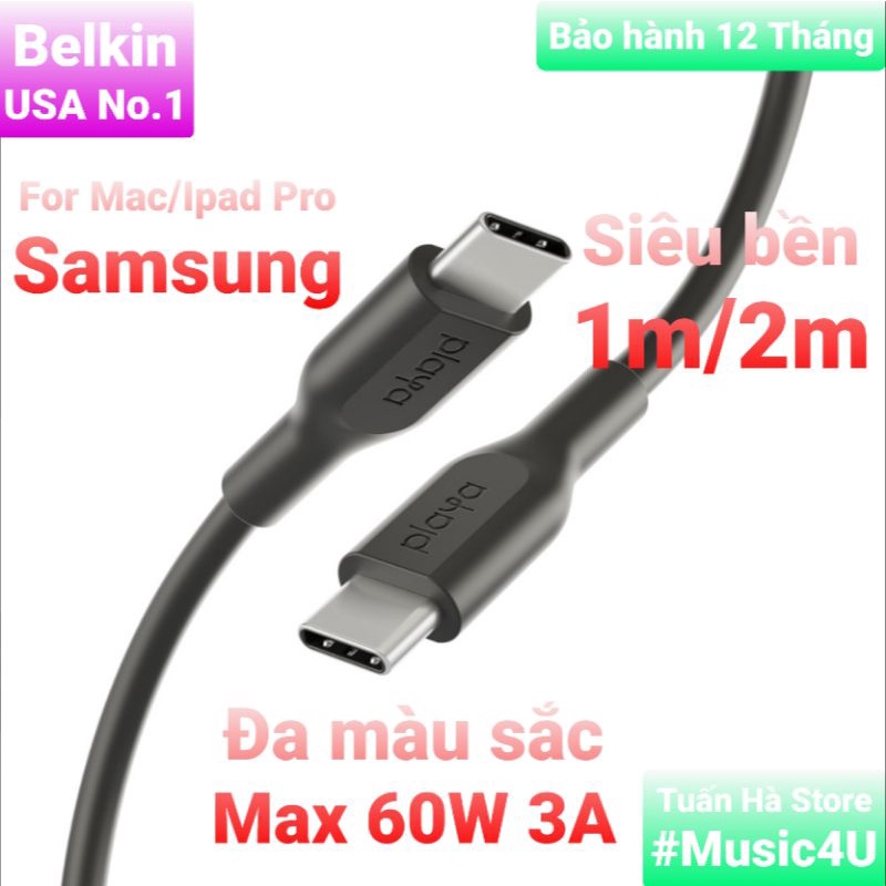 Belkin Playa USB type C to Type C สายชาร์จเร็ว 1.8m 2.20m 60W ทนทานสุด Tuan Ha Store