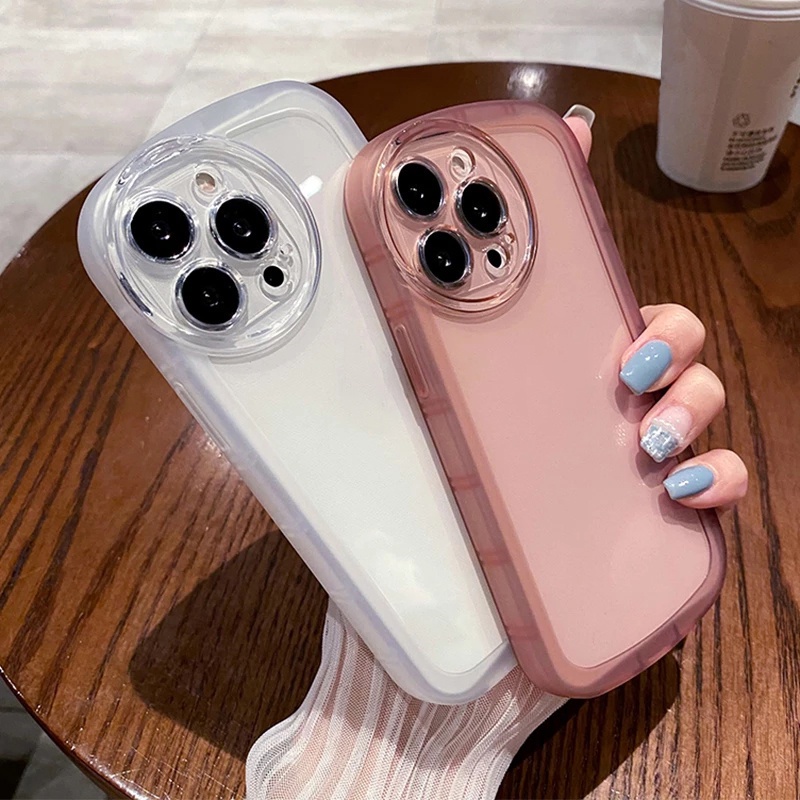 เคสโทรศัพท์ใส OPPO A38 A18 A98 A1 A58 A78 A17 A17k A57 A77 A77s A16 A16k A16e A9 A5 2020 F11 F9 F7 Find X3 Pro 5G 4G สีทึบ วงกลม ป้องกันเลนส์กล้อง นิ่ม TPU กันกระแทก ฝาหลัง