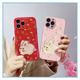 เคสไอโฟน11 12 13 14 Pro max เคสโทรศัพท์มือถือกระจกนิรภัย Red rabbit Case For iPhone 11,12,13,14,12PM,13PM,14pro max