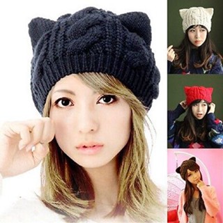 New Women Winter Beanie Devil Horns Cat Ear Crochet Braided Knit Ski Wool Cap Hat Kids Adults Birthday Gifts