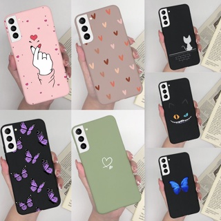 เคสโทรศัพท์มือถือ TPU นิ่ม ปิดด้านหลัง ลายผีเสื้อ แมว สีแคนดี้ แฟชั่น สําหรับ Samsung Galaxy S22 Plus Ultra 5G