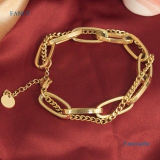 Fancyqube สร้อยข้อมือ กําไลข้อมือโซ่เหล็กไทเทเนียม สีทอง สวยหรู ของขวัญสําหรับผู้หญิง