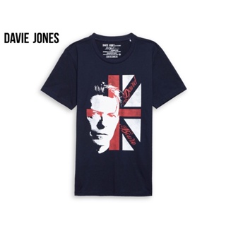 DAVIE JONES เสื้อยืดพิมพ์ลาย สีกรม Graphic Print T-Shirt in navy TB0312NV