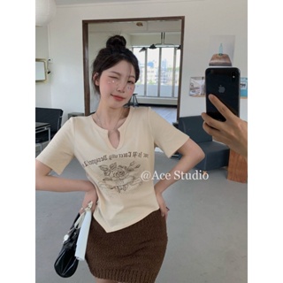 Ace Studio เสื้อครอป ins fashion High quality สวยงาม สไตล์เกาหลี A29J08B 37Z230910