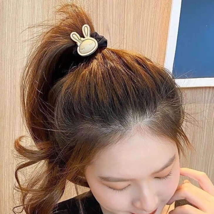 ยางรัดผม แบบยืดหยุ่น ลายการ์ตูนกระต่ายน่ารัก หรูหรา สีดํา สไตล์เกาหลี เรียบง่าย เครื่องประดับ แฟชั่นสําหรับผู้หญิง