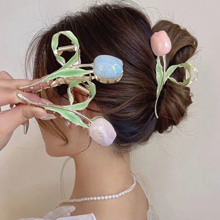 【AG】Hair Clamp Temperament Tulip-Shaped Bouquet Design Korean Style Strong Grip Hair Decoration Accessory Women Elegant Flower Hair Claw Clip for Daily Life