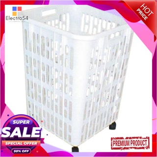 SQUARE ตะกร้าผ้าเหลี่ยมมีล้อ SN 758 สีขาวSQUARE LAUNDRY BASKET WITH WHEELS SN 758 WHITE