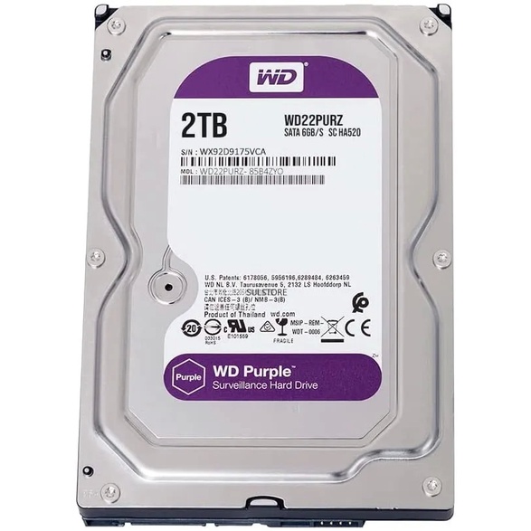 2TB HDD (ฮาร์ดดิสก์กล้องวงจรปิด) WD PURPLE 5400RPM SATA3 (WD22PURZ) รับประกัน 3 - Y