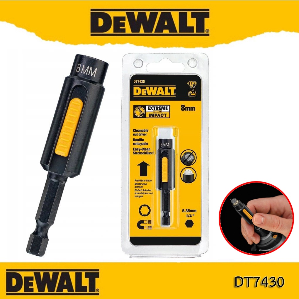 DEWALT รุ่น DT7430-QZ ก้านขันบล็อค 8มม. DT7440 ขนาด 10มม. Cleanable Hexagonal Magnetic Nut/Socket Dr