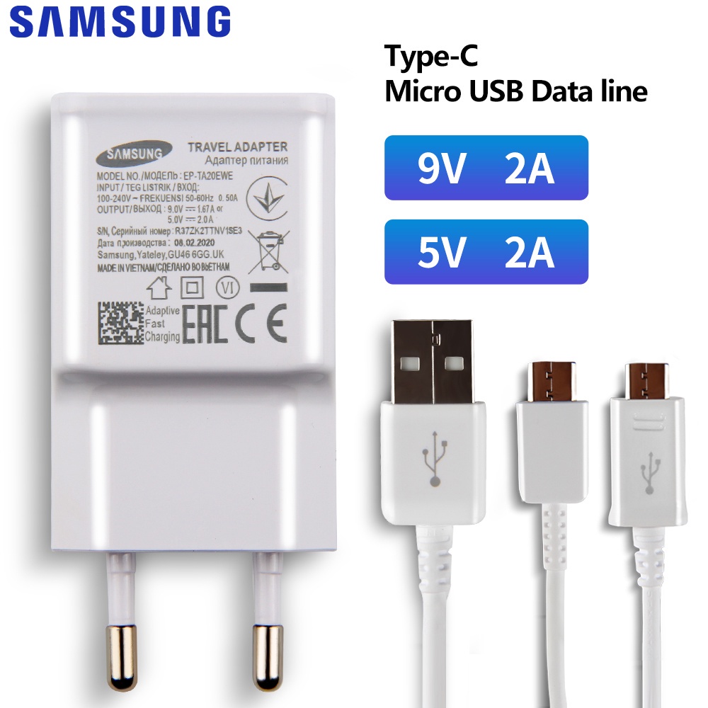 Samsung สายชาร์จโทรศัพท์ 5V/2A 9V/2A สําหรับ Samsung Galaxy S8 S9Plus Note 9 8 A50 A7 S5Mini S4 S6 S7 Type-C สายเคเบิล Micro USB