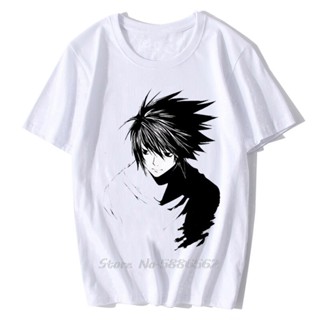 เสื้อยืดลําลอง แขนสั้น พิมพ์ลายอนิเมะ Death Note L Silhouette สีขาว สไตล์ญี่ปุ่น สําหรับผู้ชาย_12