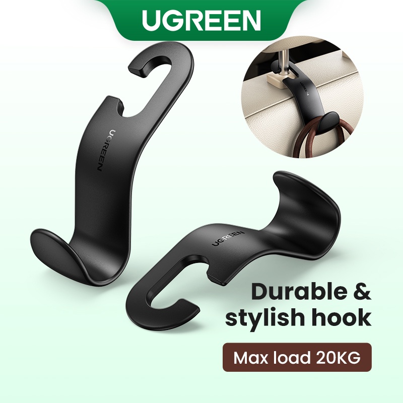 UGREEN ตะขอที่ยึดในรถในรถยนต์ ที่แขวนเบาะพิงหลัง แบบปรับได้ สำหรับผ้าถุงของชำ กระเป๋าสตางค์ จัดระเบียบ เก็บของในรถ 2 ชิ้น