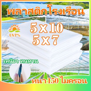 พลาสติกโรงเรือน พลาสติกใส พลาสติกคลุมโรงเรือน กันฝน greenhouse UV7% หนา150ไมครอน 5×10 กันสาด โรงเรือนแคคตัส พลาสติกปูบ่อ