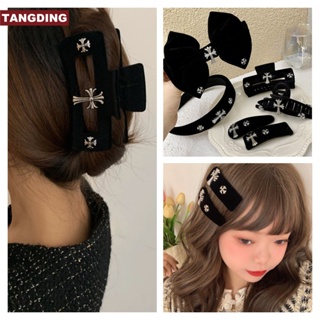 【COD Tangding】กิ๊บติดผม ผ้ากํามะหยี่ ลายฉลาม สีดํา สไตล์วินเทจ สําหรับผู้หญิง