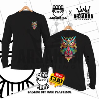 เสื้อยืดแขนยาว ผ้าฝ้าย ลายนกฮูก v2 Distro Combed 30S Arsakha