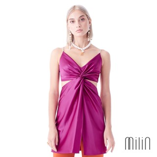 [MILIN] Belgra Top Twist front v neck top silk satin เสื้อสายเดี่ยวตัวยาวทวิสต์เจาะเอวด้านหน้า