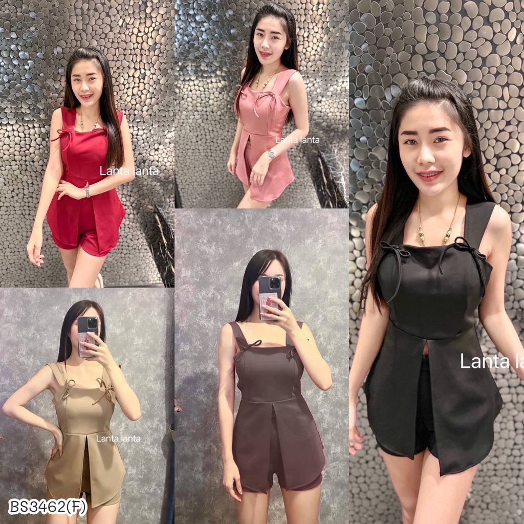 BS3462 เซตขาสั้น ผ้าเทพเสื้อสายเดี่ยว อกเสริมฟองน้