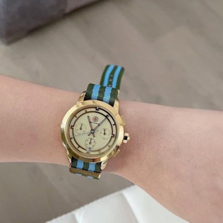 ⌚นาฬิกาผู้หญิง Tory Burch Chronograph Textile Strap Watch ดีไซน์สวยเก๋