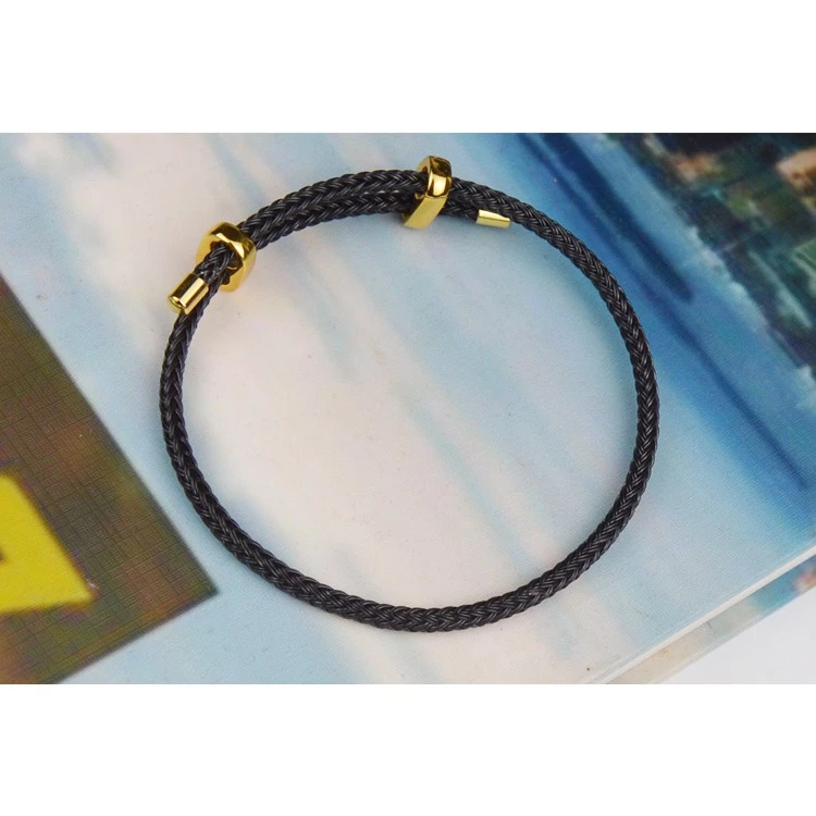 สร้อยข้อมือเชือกลูกปัดเหล็กสีทอง สไตล์เวียดนามปรับได้ thumbnail 9