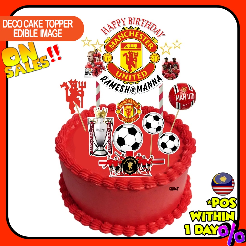 [CUSTOM NAME]Happy Birthday Cake Topper Manchester United MU Football Player Decorative Set Party Ac
