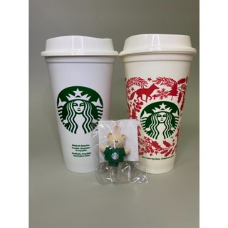 Set Starbucks Reusable Cup &amp; Bearista Green Stopper JAPAN  เซ็ตเเก้วรียูสต่างประเทศ 473ml จุกหมีเเรร์ไอเทมจากญี่ปุ่น