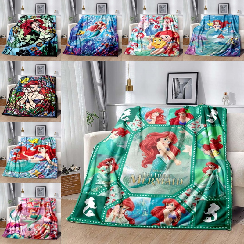 ผ้าห่ม ผ้าสักหลาด ลาย Disney The Little Mermaid Ariel Princess เหมาะกับของขวัญ แฟชั่นฤดูใบไม้ผลิ และฤดูใบไม้ร่วง สําหรับเด็ก
