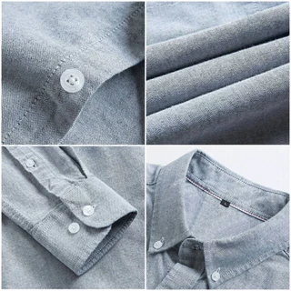 เสื้อเชิ้ตผู้ชายสีพื้นแขนยาว เสื้อเชิ้ตสไตล์เกาหลีผ้า Oxford