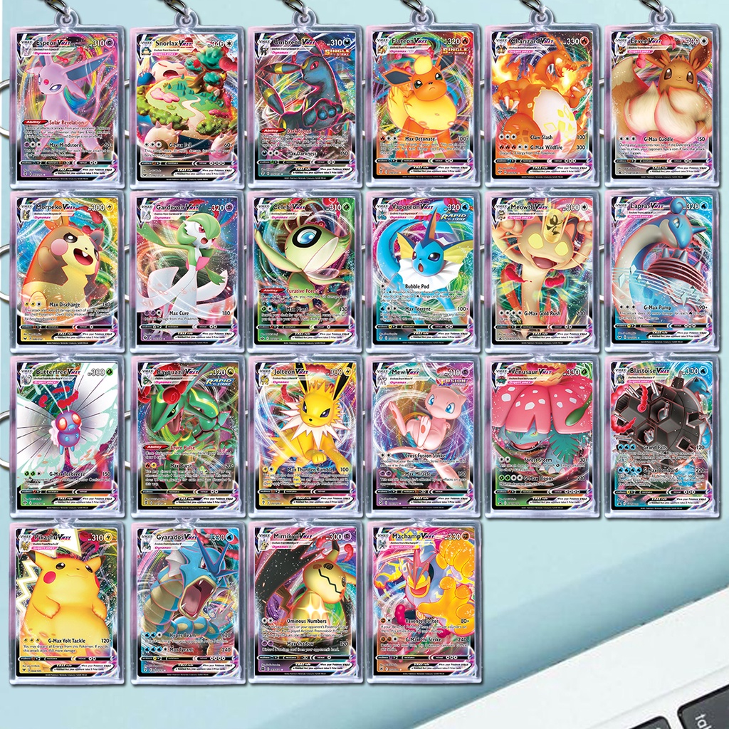 Gantungan Pokemon Vmax Hologram Keychain พวงกุญแจการ์ดด้านหน้าและด้านหลัง
